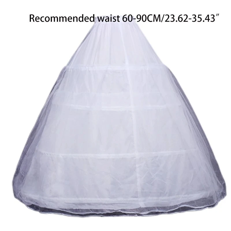 Women 4 Hoop Double Layer Tulle Puffy Crinoline Petticoat Drawstring Waist Evening Party Wedding Dress Half Slip Long