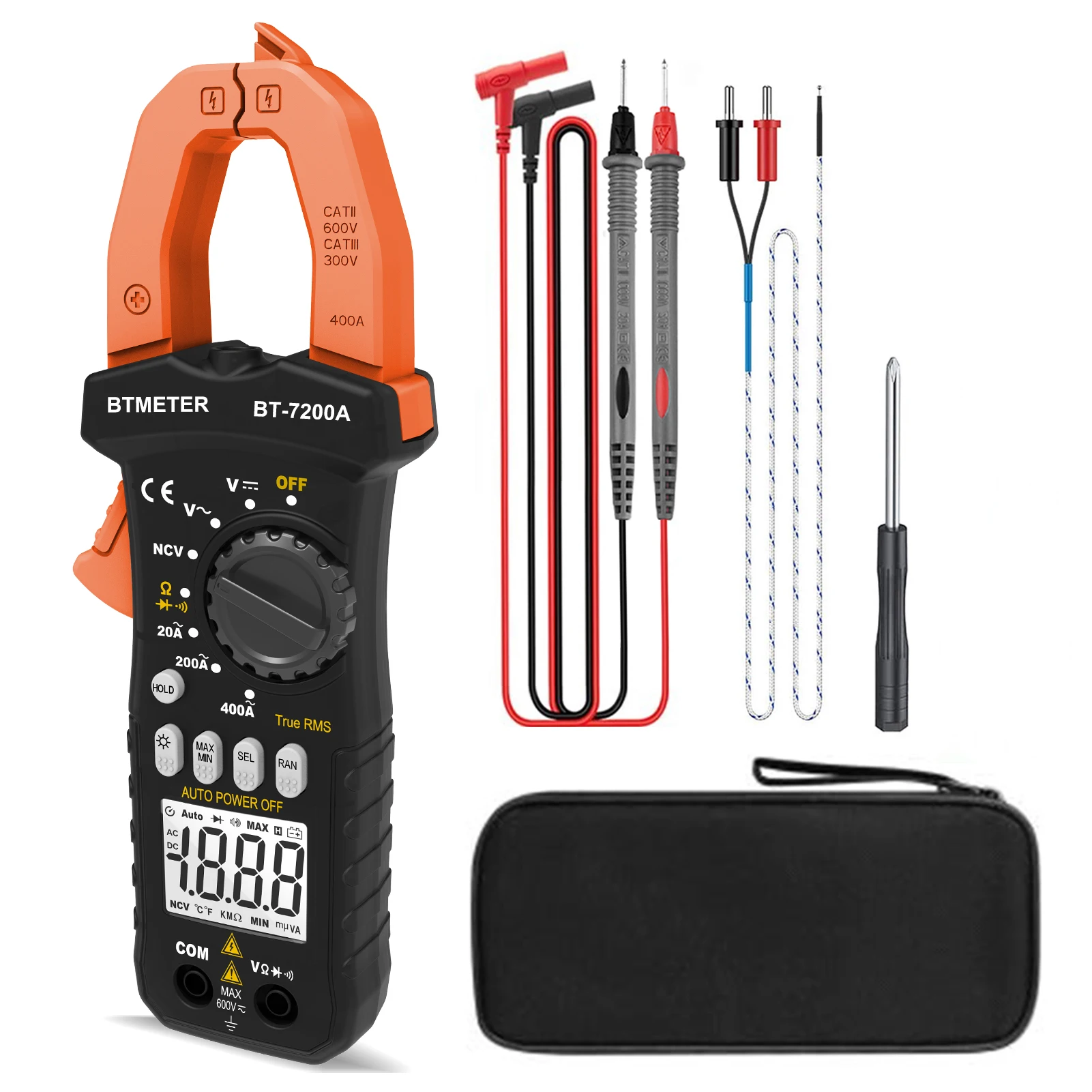 BT-7200A TRUE-RMS Digital Clamp Multimeter Tester 2000 Counts Current Voltage Meter Auto NCV with Diode Test Data Hold