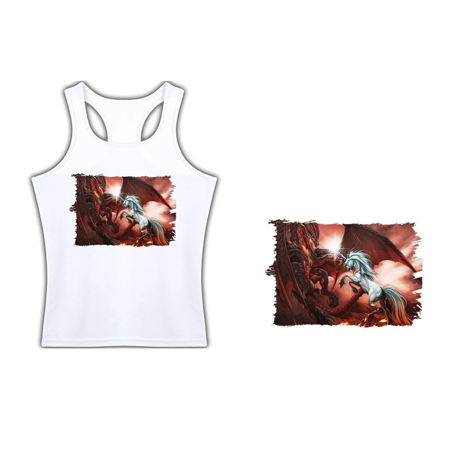 T-SHIRT FOR WOMAN SUSPENDERS UNICORN VS DRAGON women T-shirt