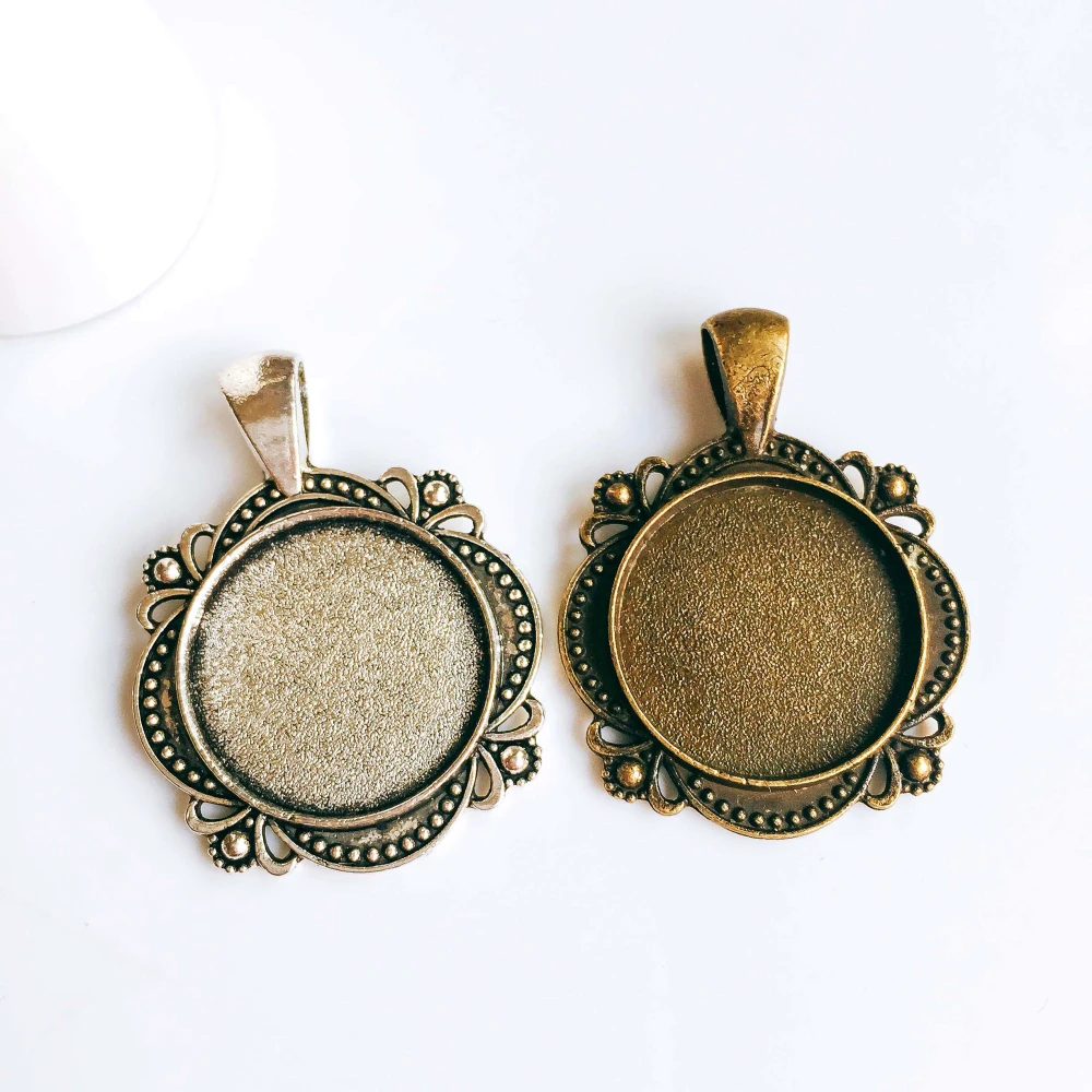 5pcs/lot 20mm Necklace Pendant Setting Antique Bronze Silver Color Cabochon Blank Base Supplies for Jewelry Finding T100