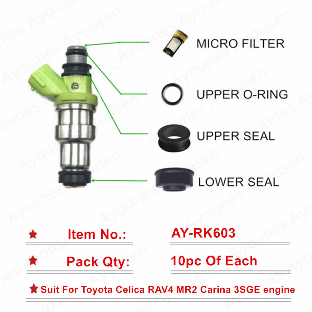 Free Shipping 10sets/40Pcs Fuel Injector Repair Service Kits For 23250-74160 For Toyota MR2 SW20 RAV4 SXA1# Celica ST202 3SGE