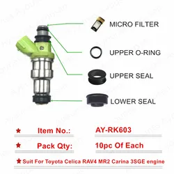 Free Shipping 10sets/40Pcs Fuel Injector Repair Service Kits For 23250-74160 For Toyota MR2 SW20 RAV4 SXA1# Celica ST202 3SGE