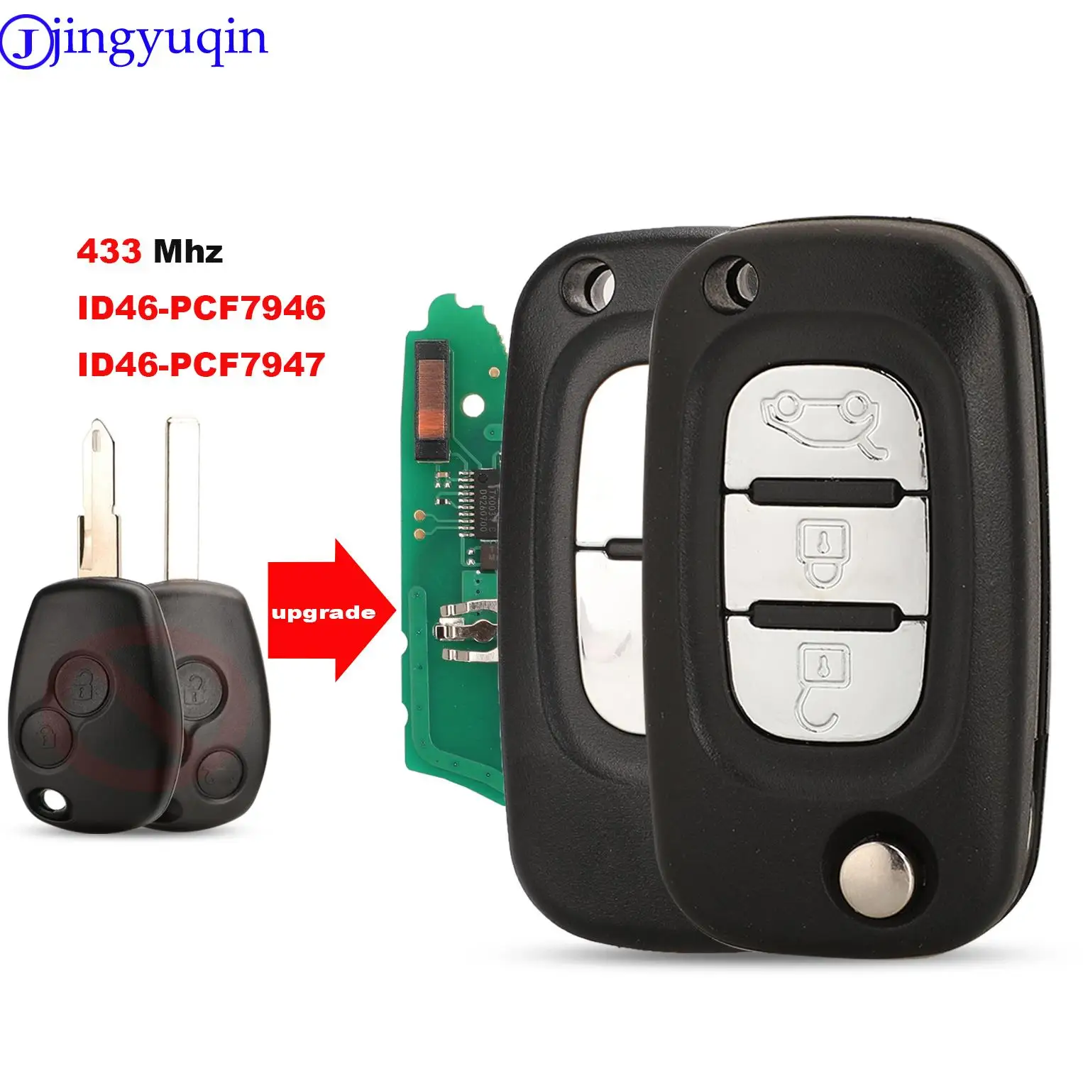 jingyuqin 2/3B Keyless Remote Control Key Fob 433MHz With PCF7947/7946 Chip For Renault Clio Kangoo Master Modus Logan Twingo