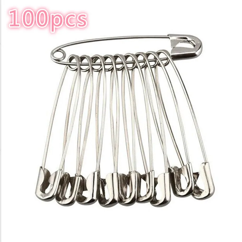 100pcs Silver Tone Safety Pins Sewing Tools Accessory Stainless Steel Needles Safety Pin Brooch Apparel Accessories Tools.