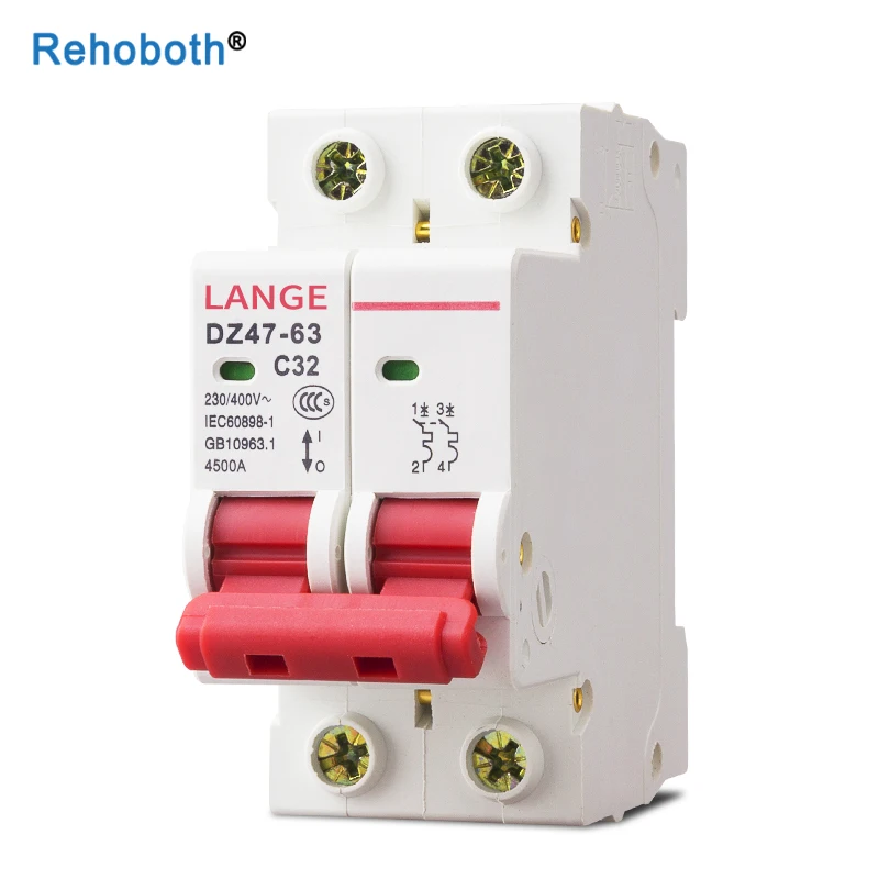 2P Mini Air Circuit Breaker Protector AC 10A/16A/32A/50A/63A Switch MCB