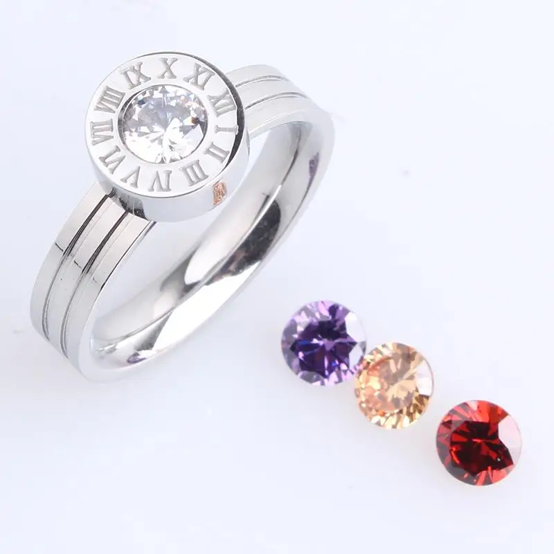 wedding rings Rome number Change Four color zircon 316L Stainless Steel finger rings for women wholesale