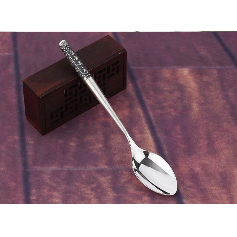 Silver spoon sterling silver 999 silver spoon sterling silver tableware big spoon coffee spoon household spoon sterling silver