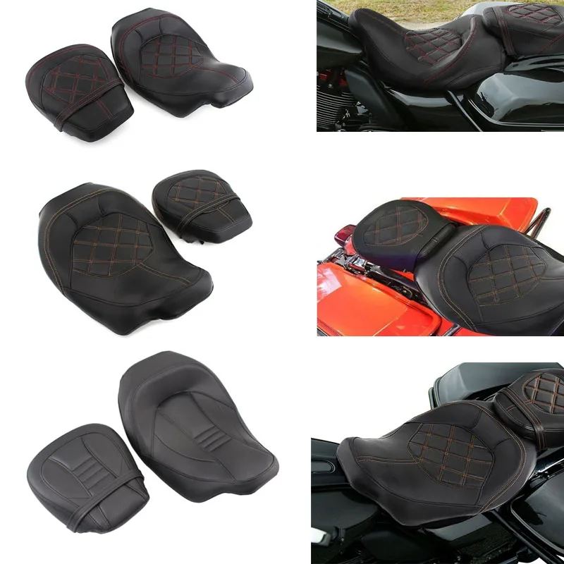 

For Harley Touring CVO Street Glide Road King 09-20 Motorcycle Leather Two Up Front Rear Driver Passenger Seat Saddle Seat