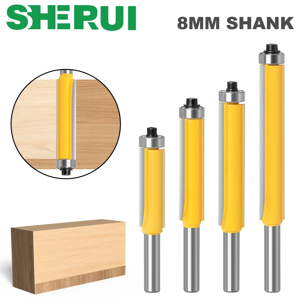 1Pc 8mm Shank Long Blade Flush Bit Flush Trim Router Bit End Bearing For Woodworking Cutting Tool