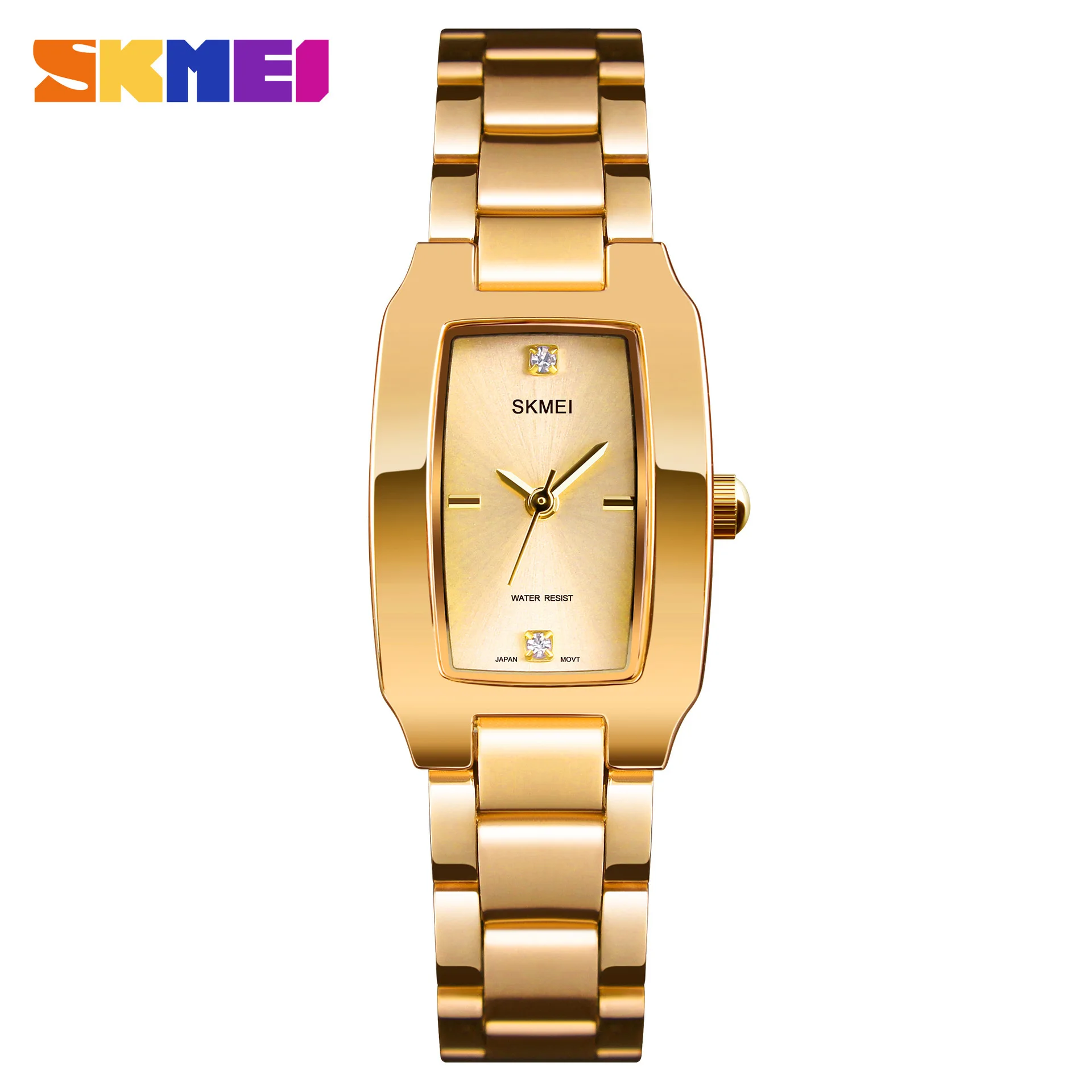 

SKMEI Brand Luxury Women Watch Rectangle Dial Elegant Quartz Japanese Lady Wristwatches Golden Stainless Steel Bracelet Watches