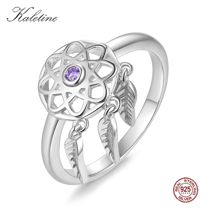 Kaletine Luxury Brand Rings For Women Charms Purple CZ 925 Sterling Silver Jewelry Dream Catcher With Pendant Wedding Rings