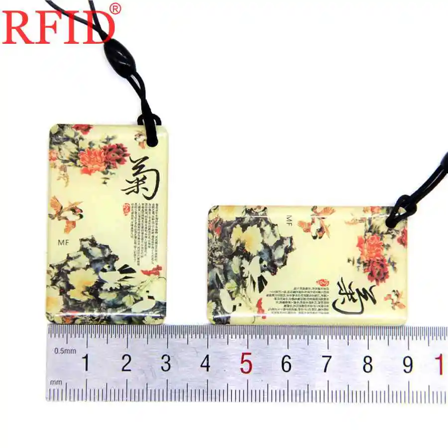 UID S50 1K 13.56Mhz Chrysanthemum Pattern Changeable Rewritable RFID NFC Dropping Glue Keyfob Key Fobs Badge Token Tag 1pcs