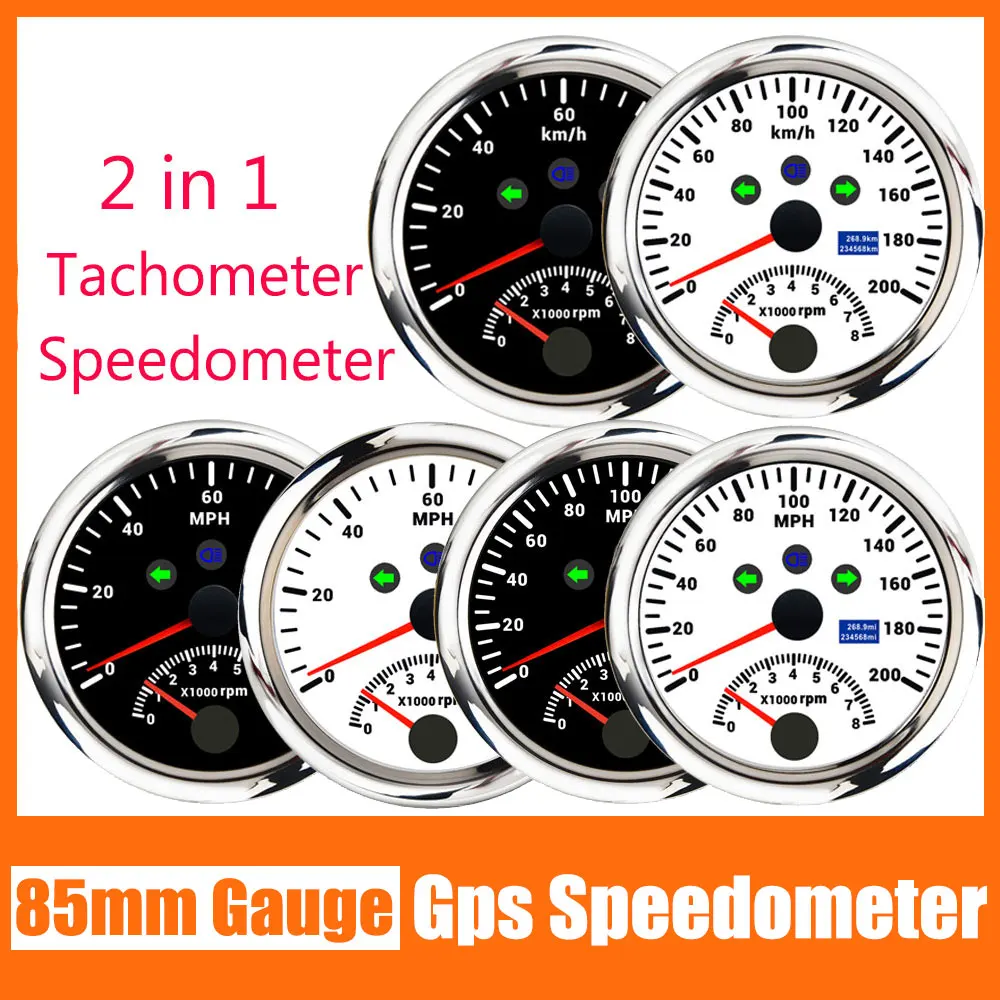 

New 85mm Gps Speedometer with Tachometer Waterproof 2 In 1 Meter 120KMH 200KMH For Marine Boat Car Truck 9-32V