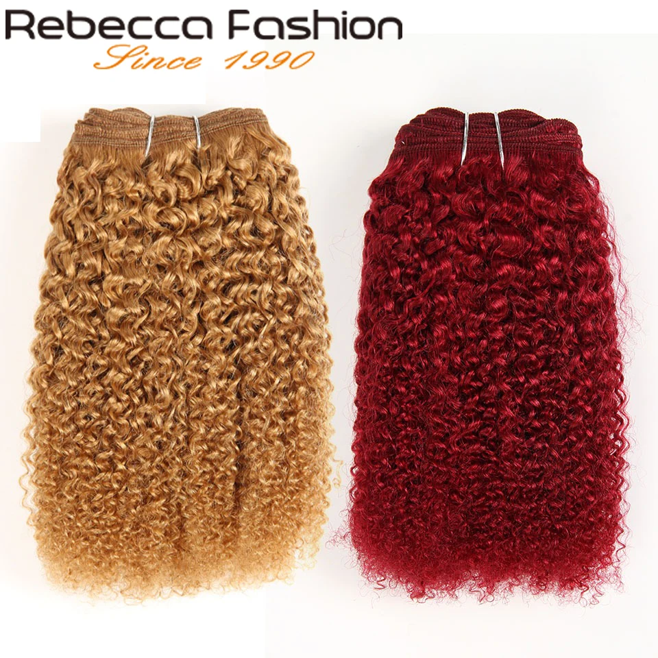 Rebecca Afrox Kinky Weave Curly Hair 1 Piece Ombre Mongolian Human Hair Weave Bundles Deal #27 #30 1B# Red# Remy Hair Extension