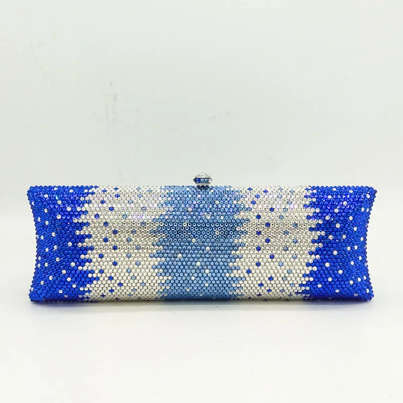 

Boutique De FGG Blue Gradient Snow Pattern Women Crystal Clutch Evening Bags Wedding Bridal Rhinestone Handbags Party Purse