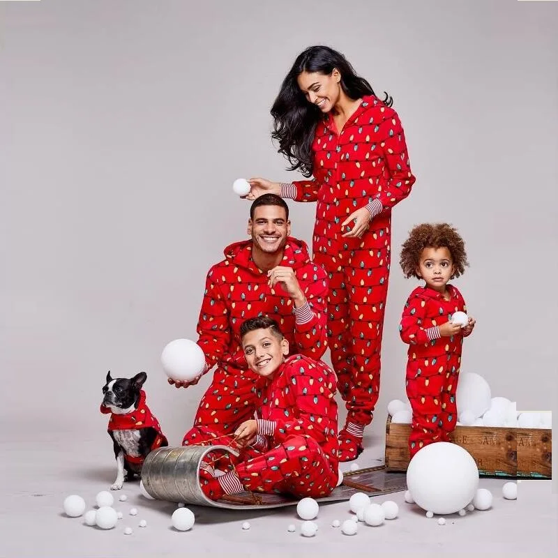 FC902 Cotton Sleepwear 2022 Family Christmas Pajamas Santa Claus Adult Kid Jumpsuit Pajamas Clothes Family Looking Pajamas Set