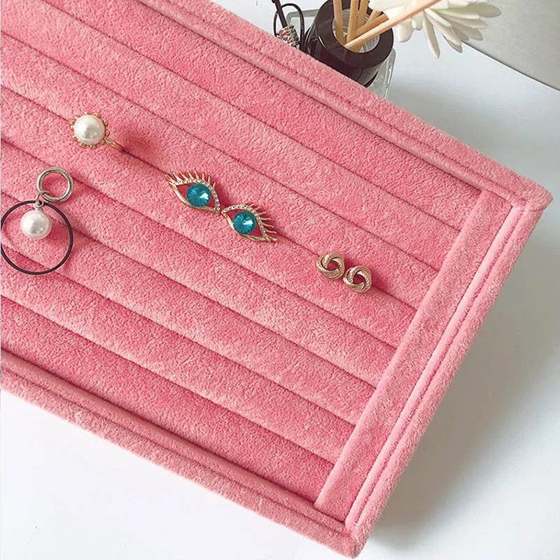 Newly White PU Rings/Flat Jewelry Display Velvet Slots Earrings Rings Tray Organizer Holder Case Box  8 Colors