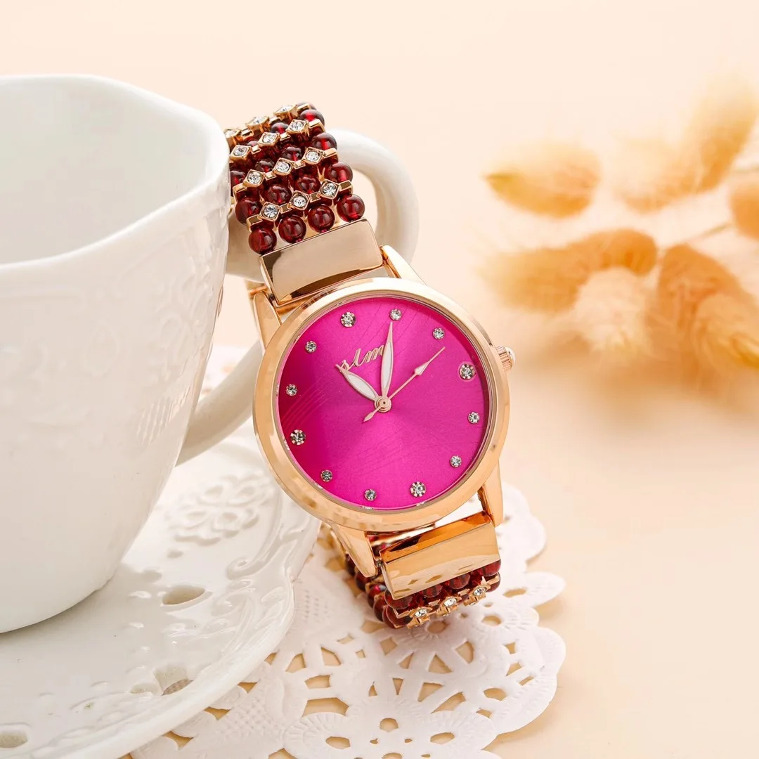 natural garnet stone bracelet & 33mm watch DIY jewelry for woman waterproof watch for summer beach wholesale !