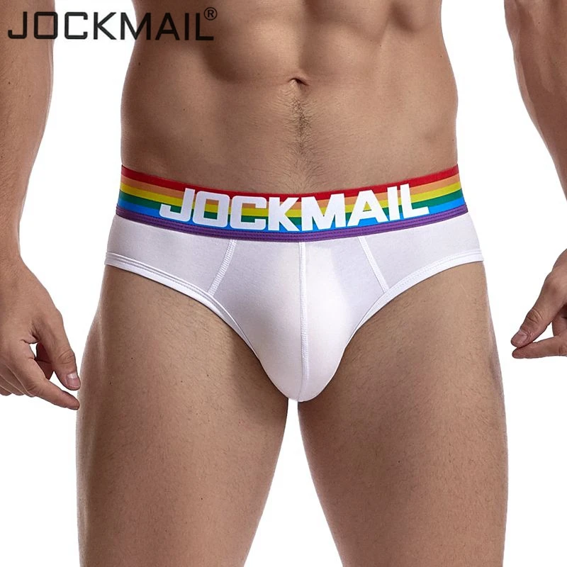 JOCKMAIL Men\'s Underwear Briefs Cotton Low Rise White Black Soft Underpant,Rainbow Sexy Gay Men Underwear Mesh Transparent Slip
