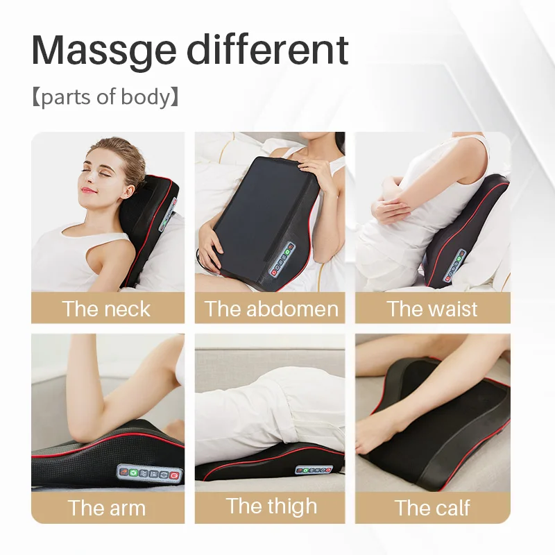 Jinkairui Newest 3 in 1 Massage Pillow Home Car Duel Use Neck Back Shoulder Waist Body Massager Portable Best Gift Relief Pain