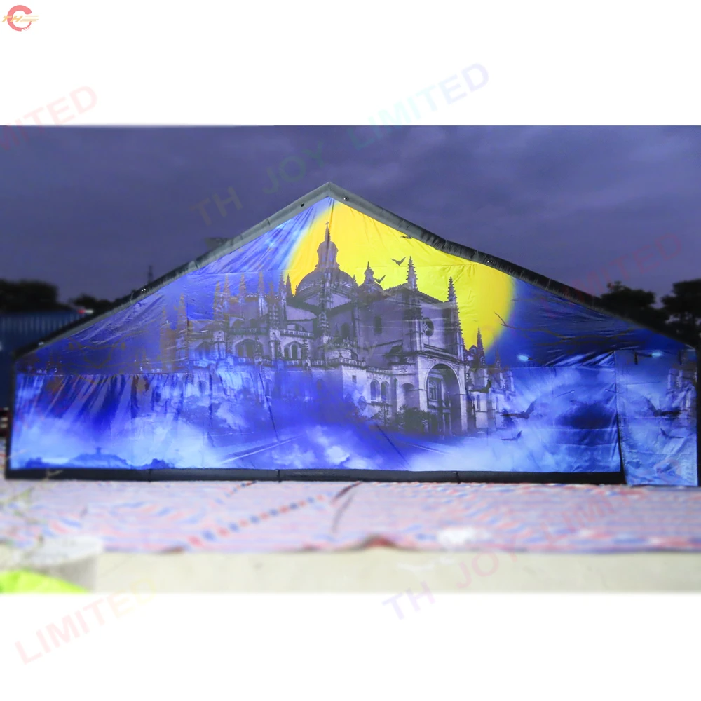 Casa Encantada inflable con impresión completa, laberinto inflable, etiqueta, fiesta, evento, juego, juguetes para Halloween, envío rápido, 10x5m