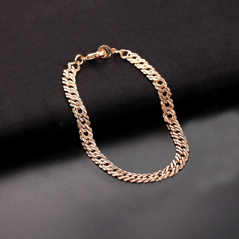 Womens Girls Men Smart 585 Gold Color Rose Slim Chains /Curb/Wave Bracelets Classic Jewelry