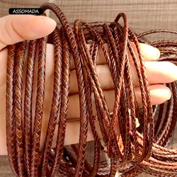 ASSOMADA Round Leather Cord For Jewelry Making Braided Rope Necklace Brown Handcraft Woven Genuine Cow Leather Cords DIY Jewelry