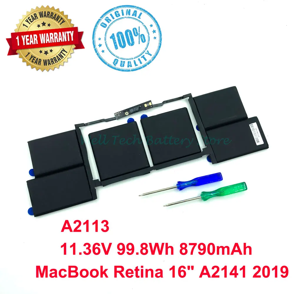 

Brand New Genuine Original A2113 11.36V 99.8WH 8790mAh Battery for Apple MacBook Pro 16" A2141 Laptop 2019 MVVJ2 MVVL2 MVVM2