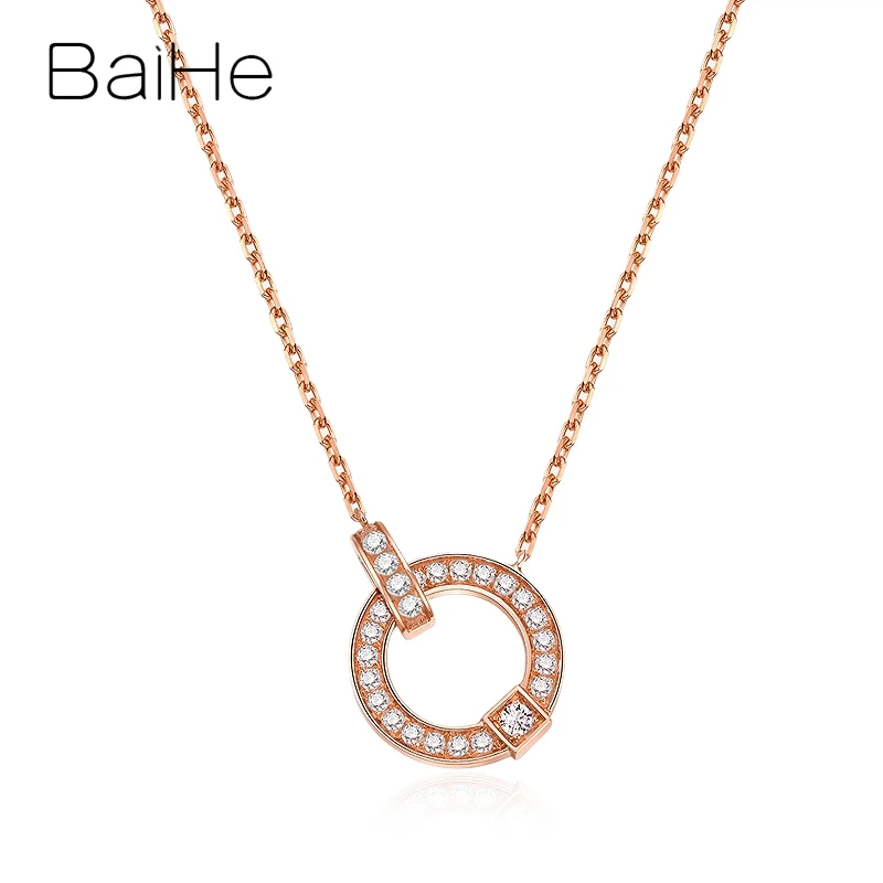 

BAIHE Solid 18K Rose Gold 0.19ct H/SI Natural Diamond Necklace Women Men Fine Jewelry Making ダイアモンドのネックレス Collier diamants