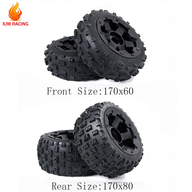 

Front or Rear Knobby Tyres and Wheel Hub Set for 1/5 Hpi Rovan Km Baja 5b Rc Car Parts