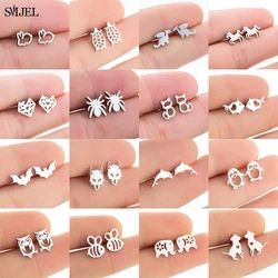 100% Stainless Steel Animal Earrings for Women Girls Lovely Fox Dolphin Butterfly Rabbit Dinosaur Dog Earrings Bat Black Jewelry