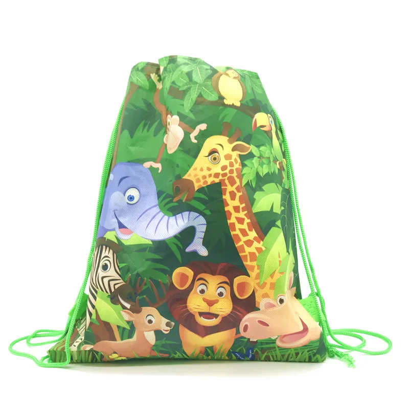 12/60Pcs New Lion King Zoo Forest Animal Theme Non-woven Fabrics Bag Drawstring Backpack Party Gift Bag Shopping Bag Vest Bags