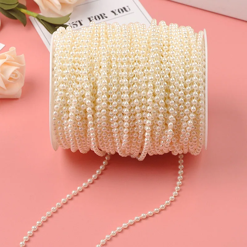 4mm Crafts ABS Resin Round Flatback Imitation Pearl Beads Chain Clothing Accessories For Curtain Wedding Decoration 2Meters/Lot