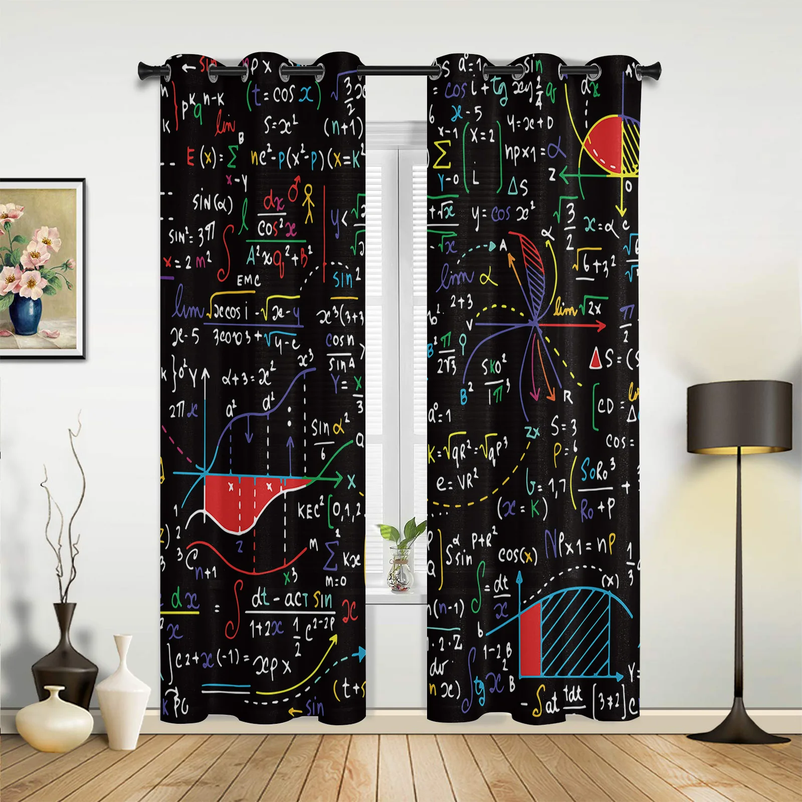 Mathematics Formula Chart Window Curtains for Living Room Bedroom Kitchen Decor Window Treatments Christmas Curtains