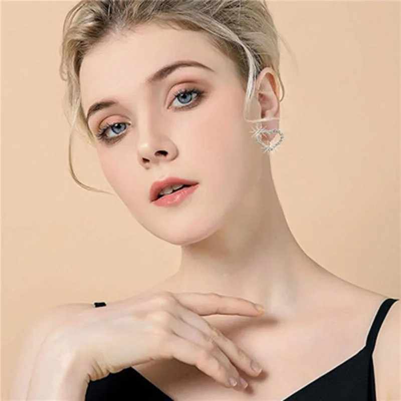 Korean Fashion Heart Stud Earrings Bling Zircon Stone Earrings for Women Fashion Jewelry 2020 Stud Earrings