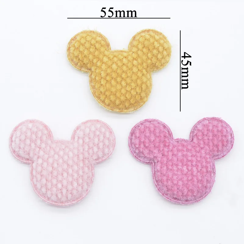 Wholesale 60Pcs Plush Fabric Mouse Head Applique for Clothes Hat Sewing Supplies Patches DIY Hair Band Clips Bow Accessories L53