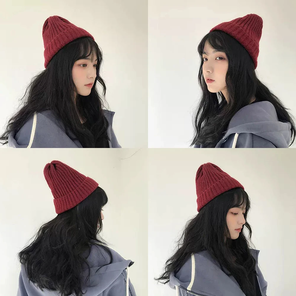 Winter Hats for Women Men Knitted Beanie Striped solid color Cap for Girls Brand Hat Female Couples Warm Ears Hats Simple style