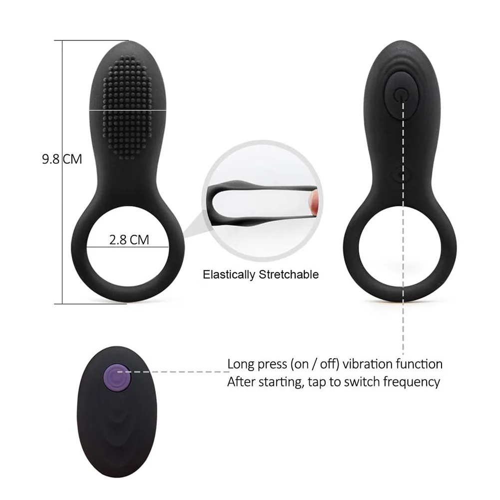 Male USB Rechargeable 10 Frequency Vibration Delay Ejaculation Penis Cock Ring