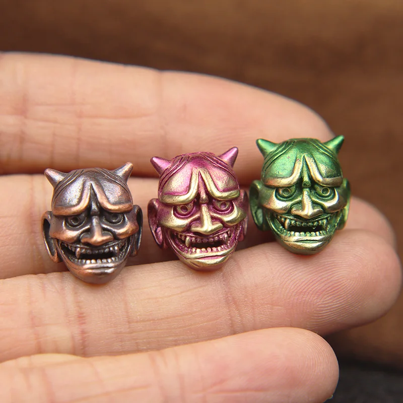 Brass Japanese Prajna Skull Head Knife Beads Paracord Lanyard Charms DIY Ghost Hannya Mask Umbrella Rope Bracelets Accessories