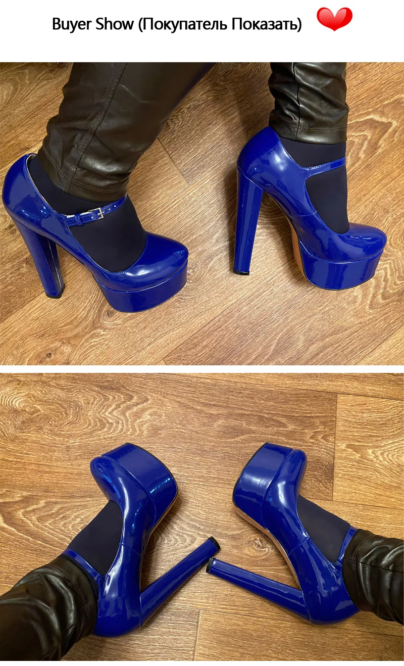 Onlymaker Women Mary Jane Platform Pumps Ankle Strap Thick Round Heel High Heels Dress Buckle Large Size Brand Shoes