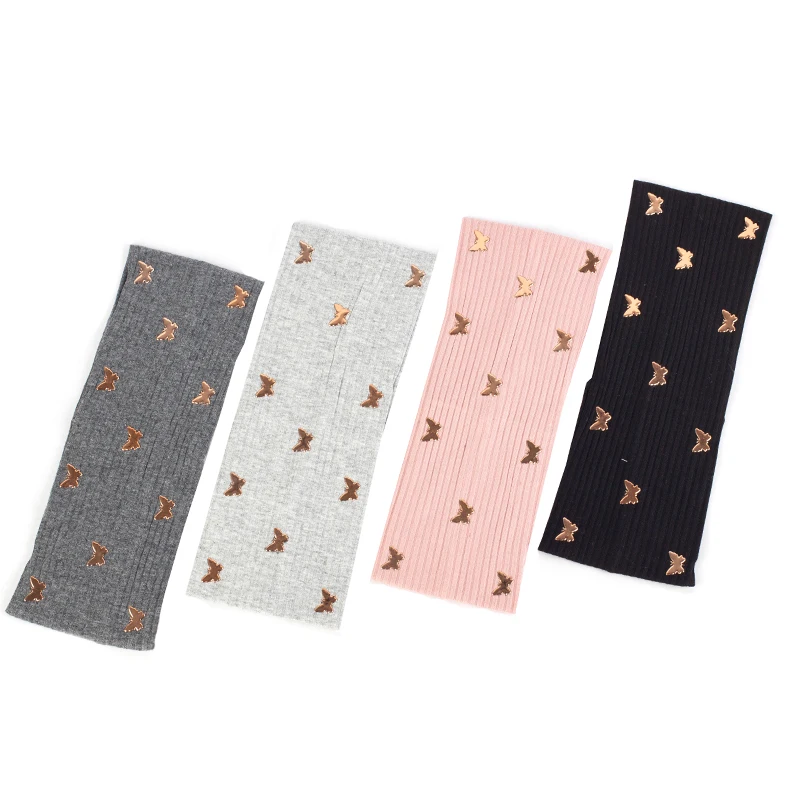 Geebro Girl Ribbed Knitted Cotton Headband Bohemian Flat Headwrap Women Stretch Butterfly Accessories Simple Design Hairband