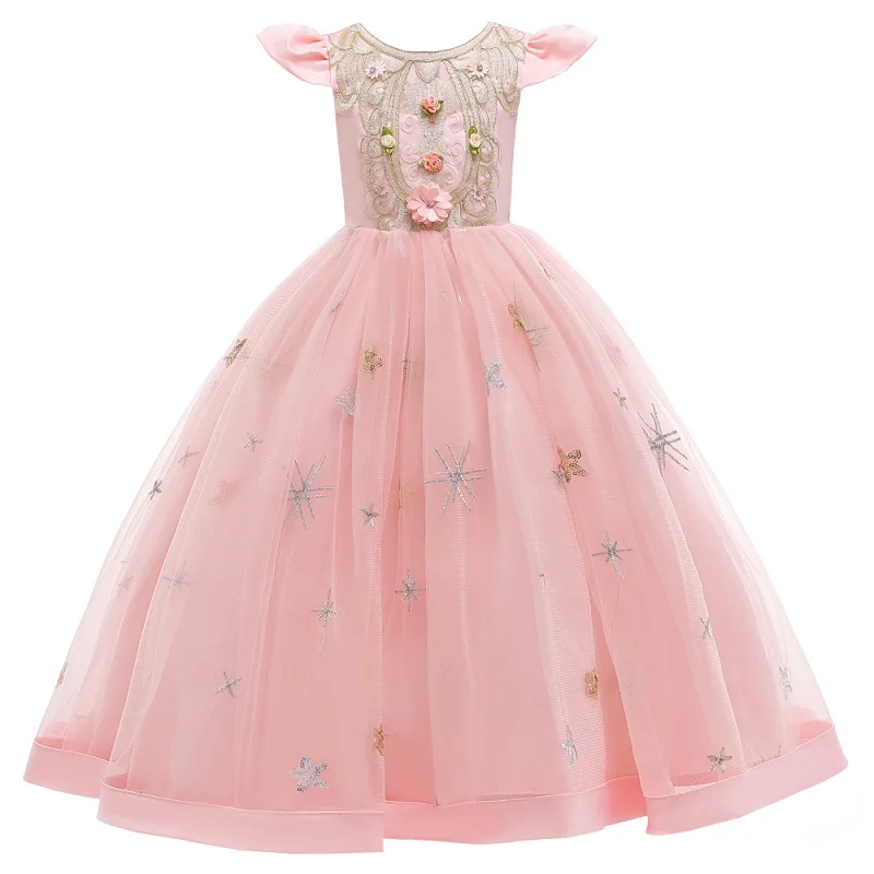 Lantejoulas lindo vestido floral de princesa para meninas, vestido de verão tutu para casamento e aniversário, vestido de menina, fantasia de ano novo para crianças