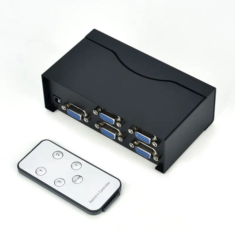 4 Port VGA Switch Box 4 In 1 Out HD Videoจอแสดงผลคอมพิวเตอร์Conversion Sharerด้วยรีโมทคอนโทรลSwitcher