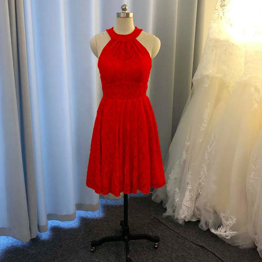 Vestido de renda champanhe, vestidos para dama de honra, decote e festa de casamento, na altura do joelho, vestido curto de dama de honra com imagem real