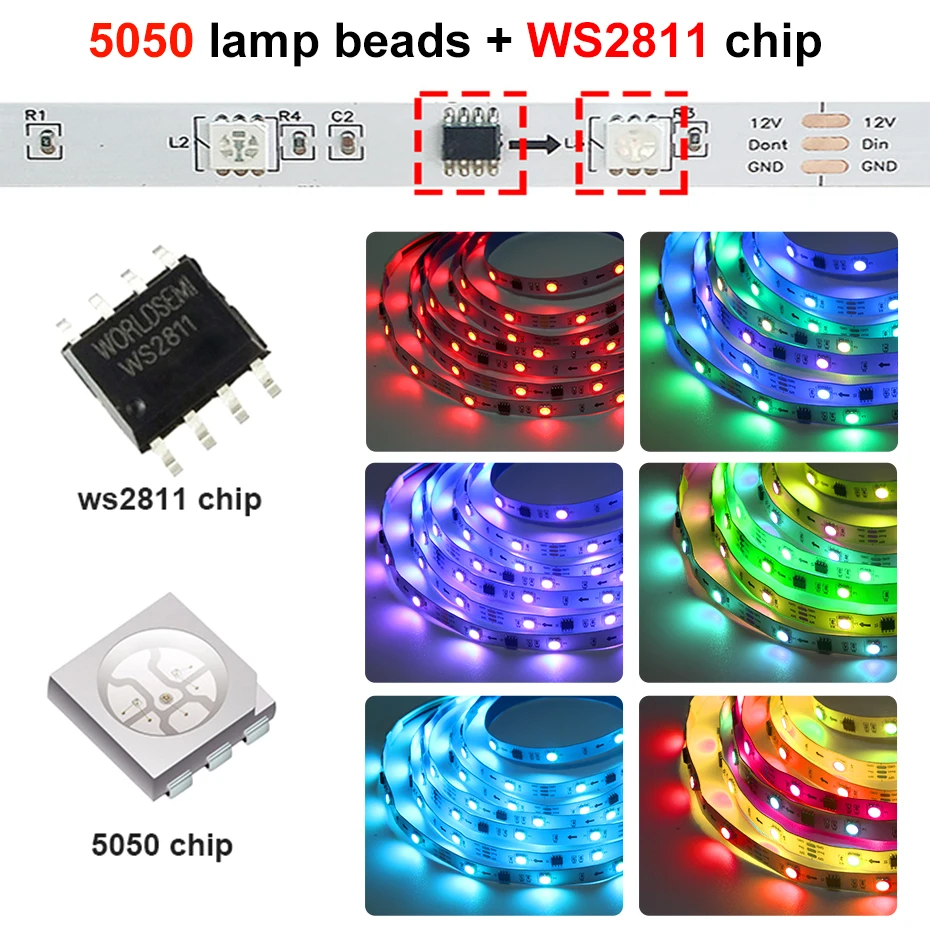 5m 10m 15m 20m 12V RGBIC WS2011 LED Strip Light 5050 Tuya WiFi Flexible Led Tape Dreamcolor Chasing Effect Christmas Work Alexa