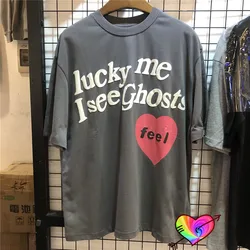 Light Grey Lucky Me I see Ghosts T-shirt Men Women Logo Foam Print KIDS SEE ghosts Tee Kanye West Tops Hip Hop Short Sleeve