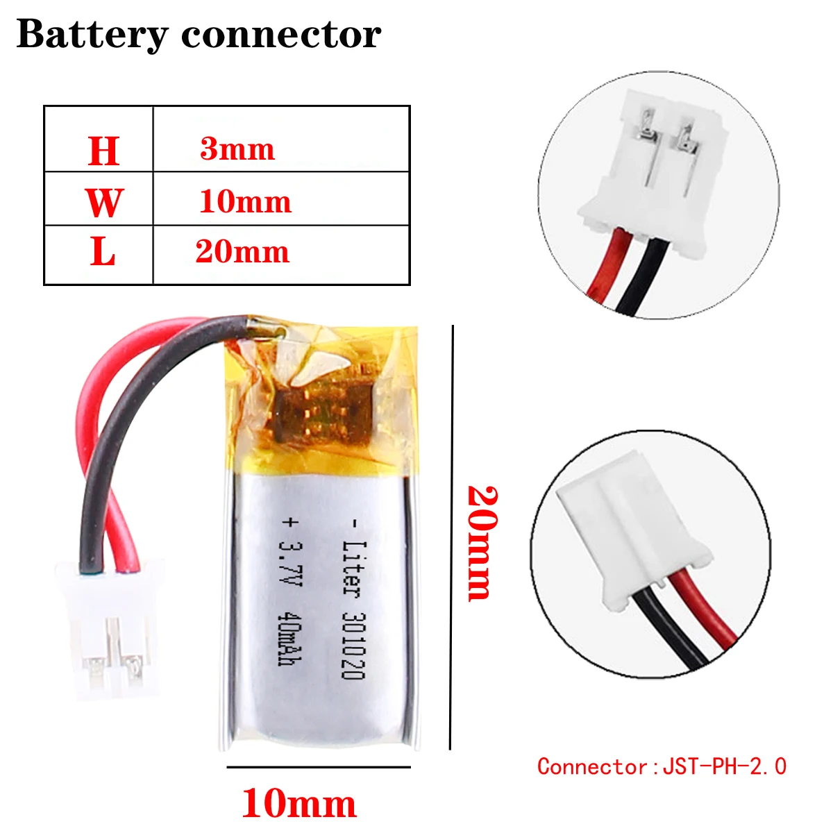 40mAh 3.7v lithium polymer battery 301020 li-polymer Rechargeable battery 301020 For bluetooth earphone toy recording pen MP5