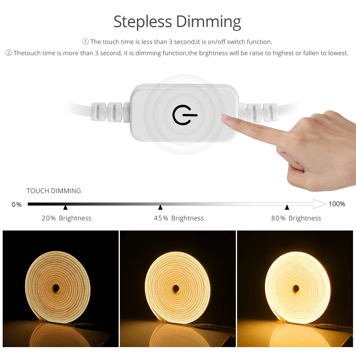LED Touch Dimmable Kitchen Cabinet Backlight Lights Waterproof Neon Strip Night Lamp For Closet Wardrobe Cupboard Home Lighting