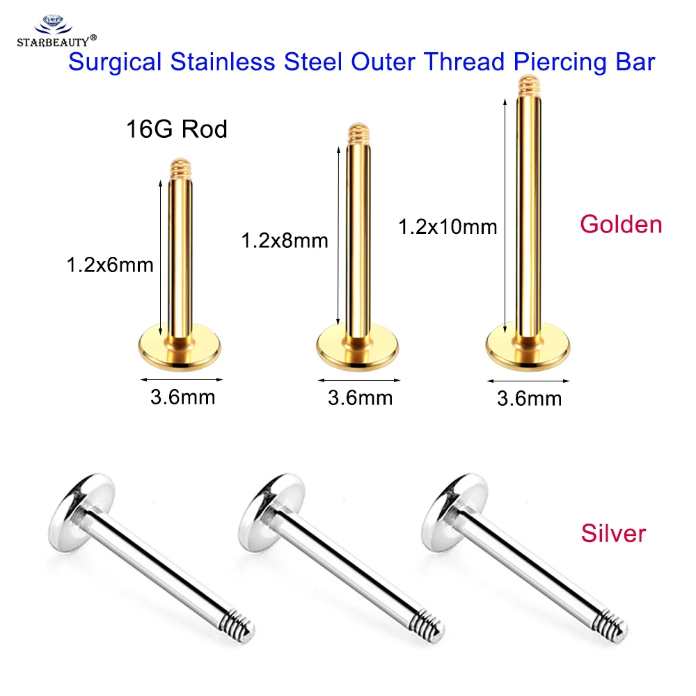 10pcs 16G Rod 1.2x6/8/10mm Outer Threaded Body Piercing Bar Jewelry Replacement Accessories for Labret Lip Tragus Helix Earrings