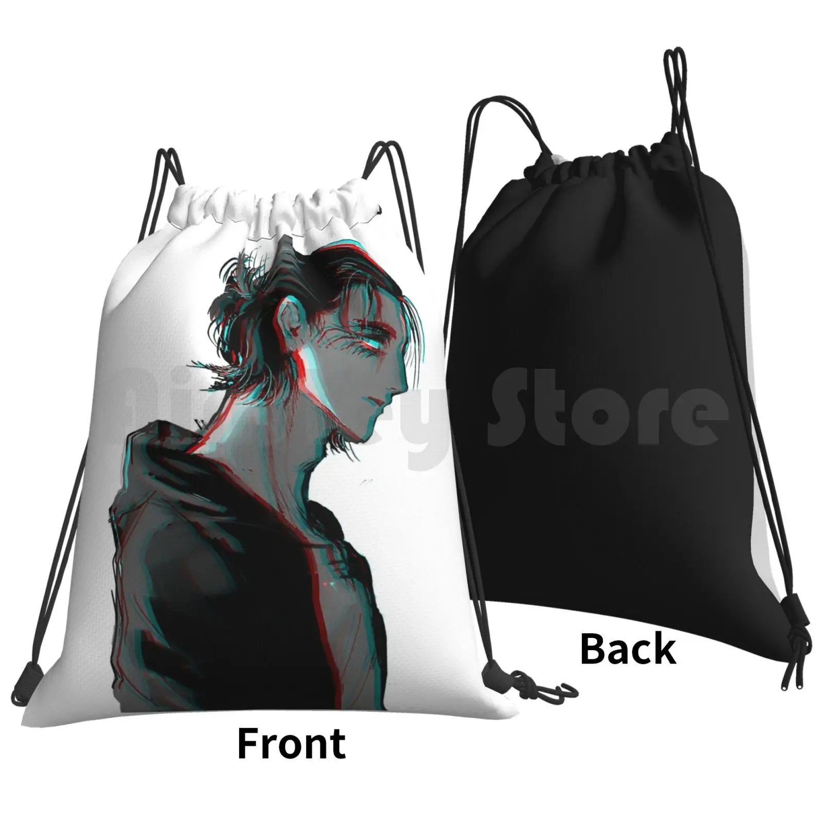 Digital Glitched Eren Backpack Drawstring Bags Gym Bag Waterproof Eren Yeager Levi Attack On Titan Shingeki No Kyojin